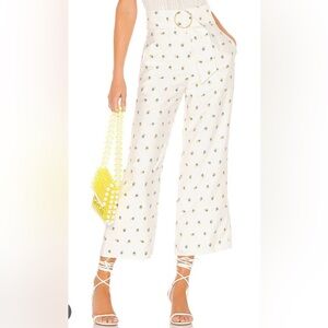 Revolve Majorelle Floral High Waist Wide Leg White Pants